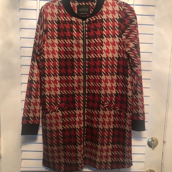 🍭Sanctuary Red Houndstooth long zipper soft jacket small - Picture 2 of 4